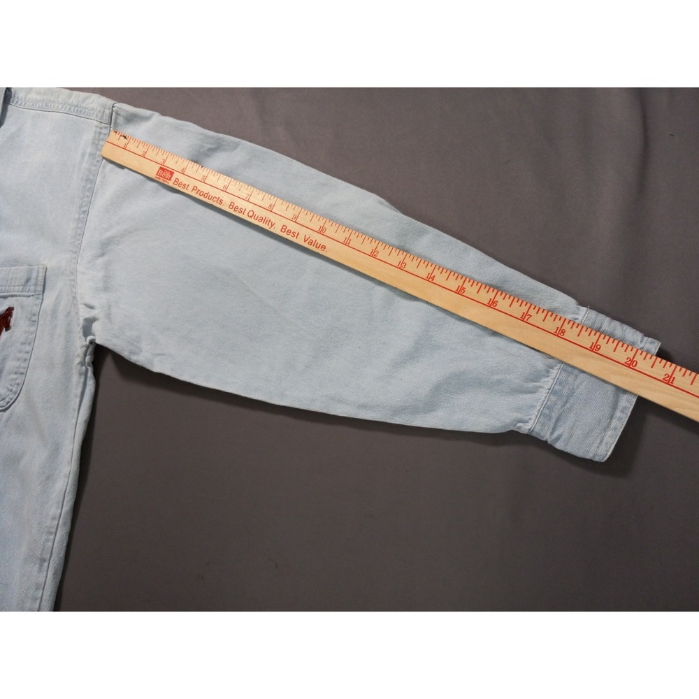 Vintage 90s Horse Embroidered Denim Button Up Shirt S Western Cowgirl Coastal - Picture 9 of 12